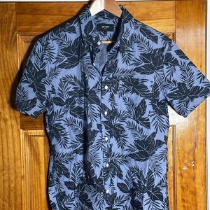 JACK SPADE - Men’s Button Down Short Sleeve Shirt - Medium - Blue Palm